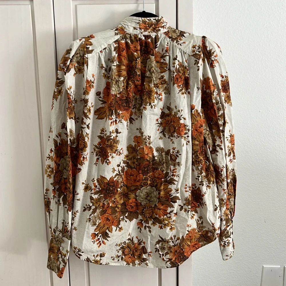 ALÉMAIS The Alemais Derby Dloral Puff Sleeve Long Sleeve Button Blouse